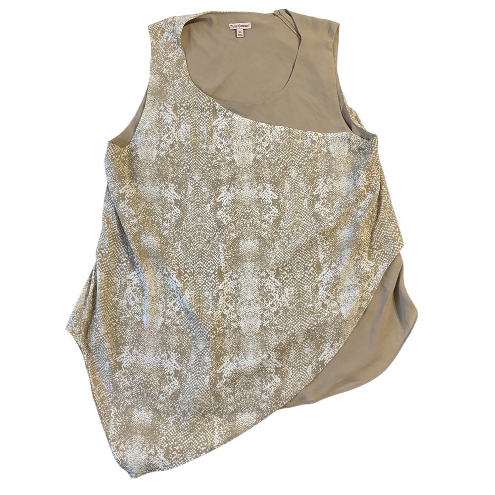 Juicy Couture Women Blouse XL Beige Geometric Scoop Neck Zip Lined